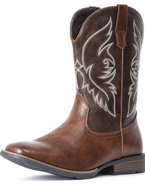 IUV Men's Brown Western Cowboy Boot with Embroidered Shaft